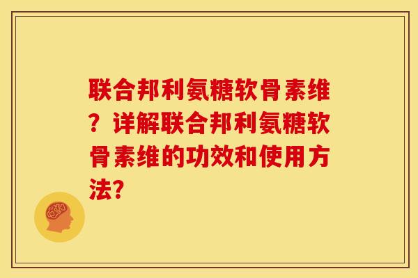 联合邦利氨糖软骨素维？详解联合邦利氨糖软骨素维的功效和使用方法？