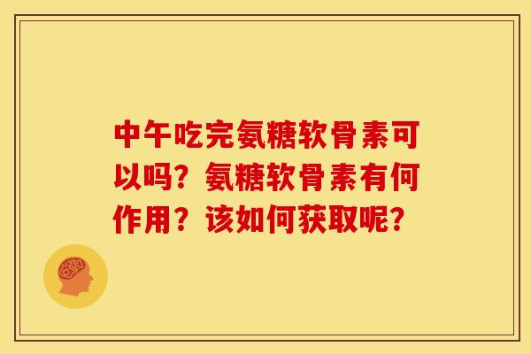 中午吃完氨糖软骨素可以吗？氨糖软骨素有何作用？该如何获取呢？