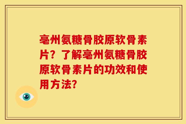 亳州氨糖骨胶原软骨素片？了解亳州氨糖骨胶原软骨素片的功效和使用方法？
