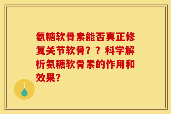 氨糖软骨素能否真正修复关节软骨？？科学解析氨糖软骨素的作用和效果？