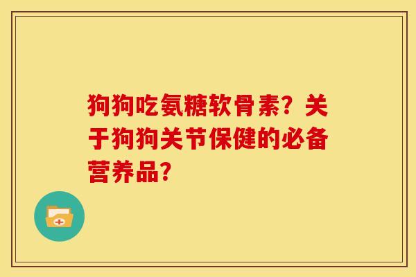 狗狗吃氨糖软骨素？关于狗狗关节保健的必备营养品？