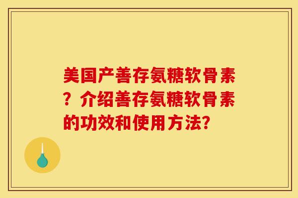 美国产善存氨糖软骨素？介绍善存氨糖软骨素的功效和使用方法？