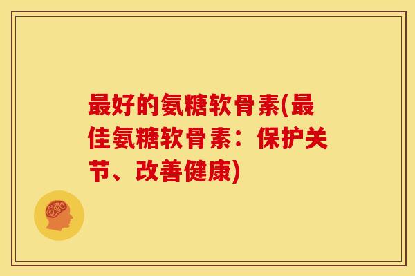 最好的氨糖软骨素(最佳氨糖软骨素：保护关节、改善健康)