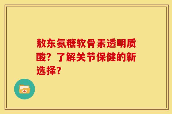 敖东氨糖软骨素透明质酸？了解关节保健的新选择？