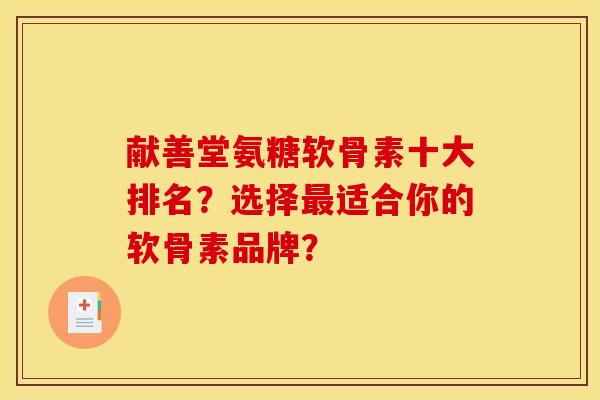 献善堂氨糖软骨素十大排名？选择最适合你的软骨素品牌？
