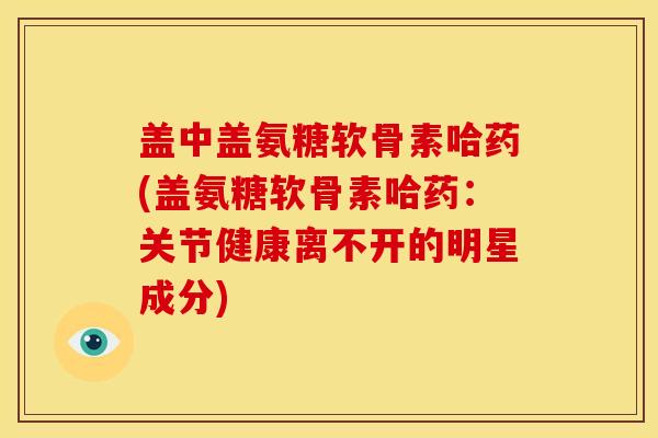 盖中盖氨糖软骨素哈药(盖氨糖软骨素哈药：关节健康离不开的明星成分)