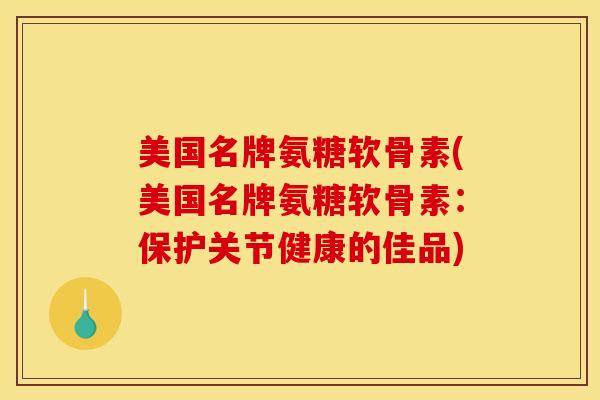 美国名牌氨糖软骨素(美国名牌氨糖软骨素：保护关节健康的佳品)
