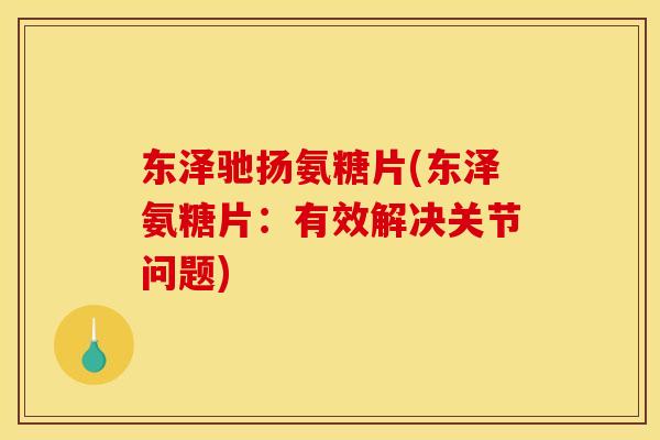 东泽驰扬氨糖片(东泽氨糖片：有效解决关节问题)