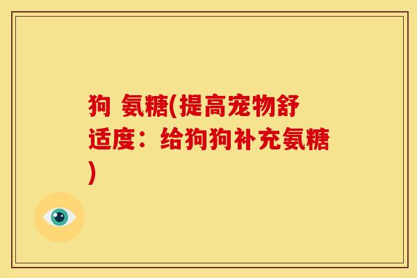 狗 氨糖(提高宠物舒适度：给狗狗补充氨糖)