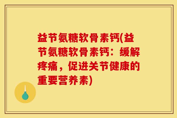 益节氨糖软骨素钙(益节氨糖软骨素钙：缓解疼痛，促进关节健康的重要营养素)