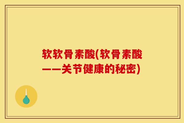 软软骨素酸(软骨素酸——关节健康的秘密)