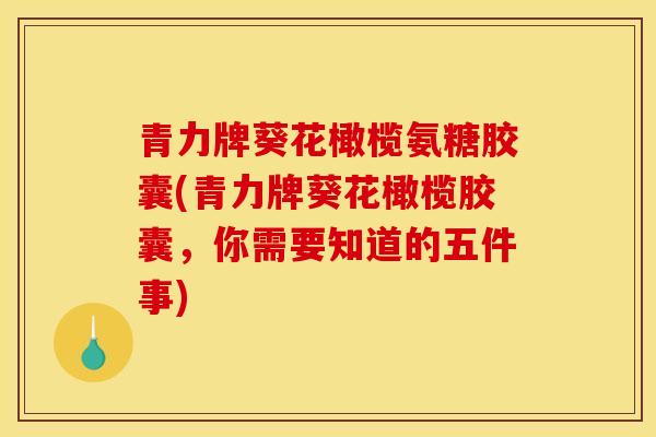 青力牌葵花橄榄氨糖胶囊(青力牌葵花橄榄胶囊，你需要知道的五件事)