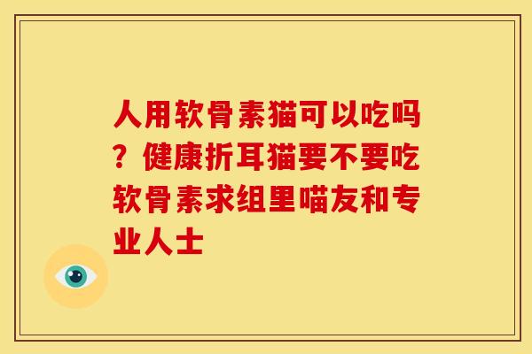 人用软骨素猫可以吃吗？健康折耳猫要不要吃软骨素求组里喵友和专业人士