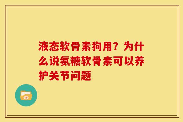 液态软骨素狗用？为什么说氨糖软骨素可以养护关节问题