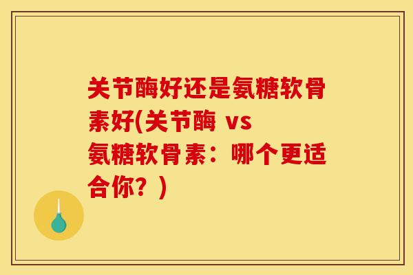 关节酶好还是氨糖软骨素好(关节酶 vs 氨糖软骨素：哪个更适合你？)