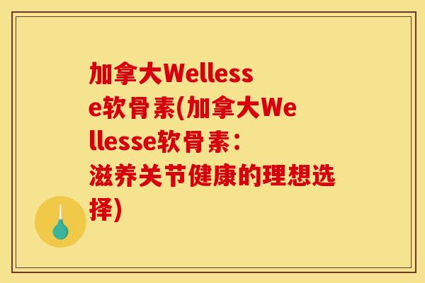加拿大Wellesse软骨素(加拿大Wellesse软骨素：滋养关节健康的理想选择)