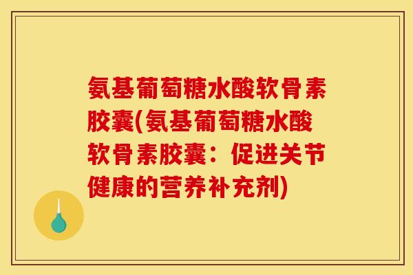 氨基葡萄糖水酸软骨素胶囊(氨基葡萄糖水酸软骨素胶囊：促进关节健康的营养补充剂)