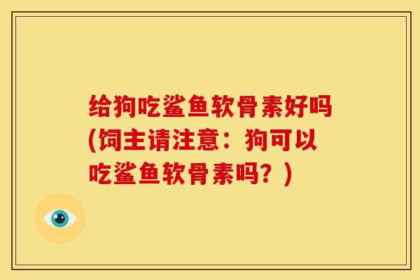 给狗吃鲨鱼软骨素好吗(饲主请注意：狗可以吃鲨鱼软骨素吗？)