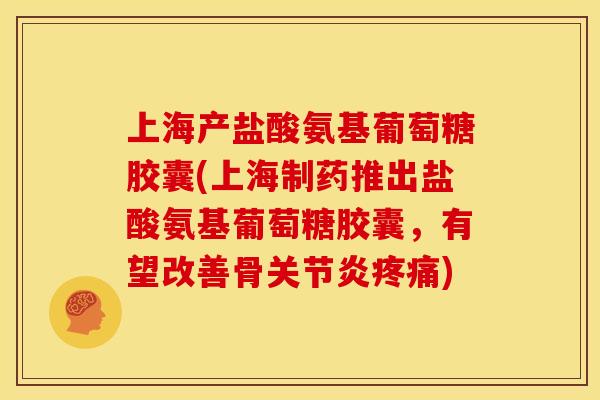 上海产盐酸氨基葡萄糖胶囊(上海制药推出盐酸氨基葡萄糖胶囊，有望改善骨关节炎疼痛)