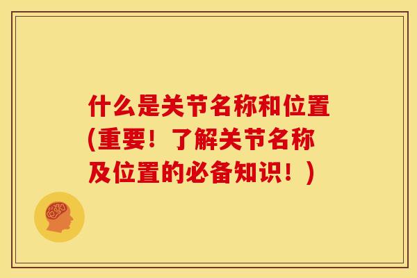 什么是关节名称和位置(重要！了解关节名称及位置的必备知识！)