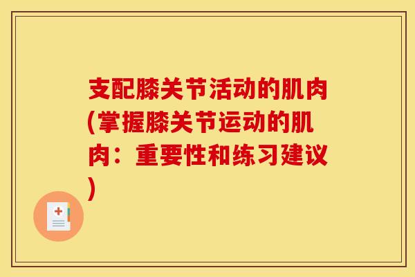 支配膝关节活动的肌肉(掌握膝关节运动的肌肉：重要性和练习建议)