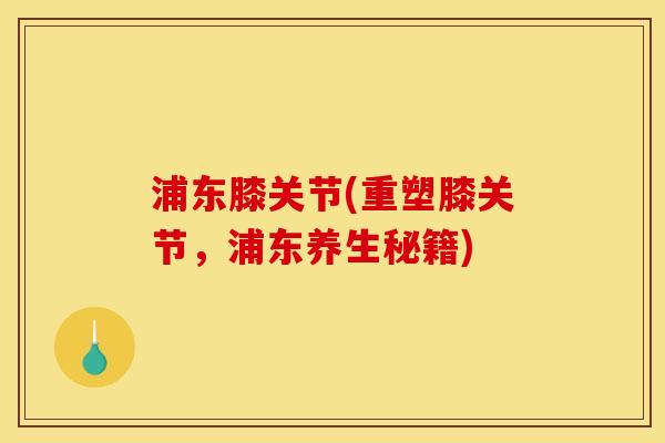 浦东膝关节(重塑膝关节，浦东养生秘籍)