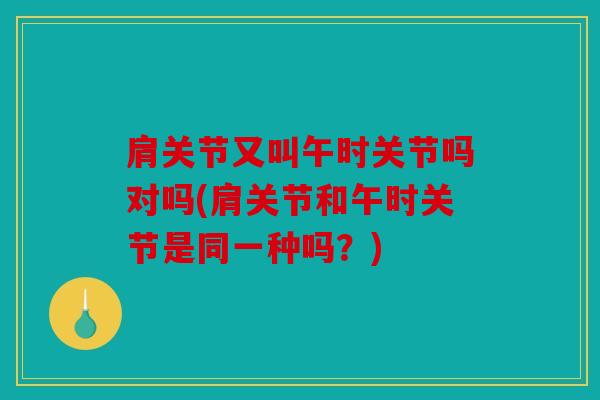 肩关节又叫午时关节吗对吗(肩关节和午时关节是同一种吗？)