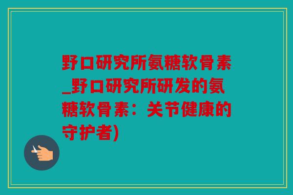 野口研究所氨糖软骨素_野口研究所研发的氨糖软骨素：关节健康的守护者)