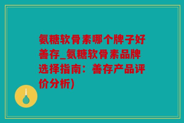 氨糖软骨素哪个牌子好善存_氨糖软骨素品牌选择指南：善存产品评价分析)