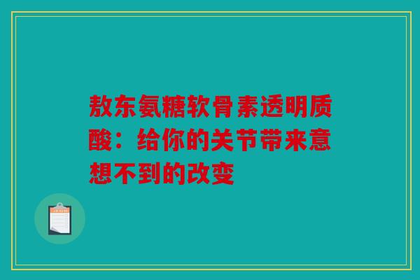 敖东氨糖软骨素透明质酸：给你的关节带来意想不到的改变