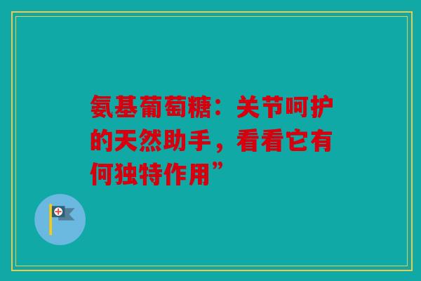 氨基葡萄糖：关节呵护的天然助手，看看它有何独特作用”