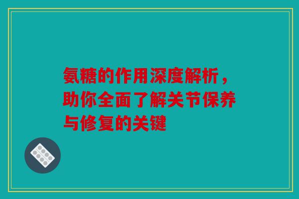 氨糖的作用深度解析，助你全面了解关节保养与修复的关键